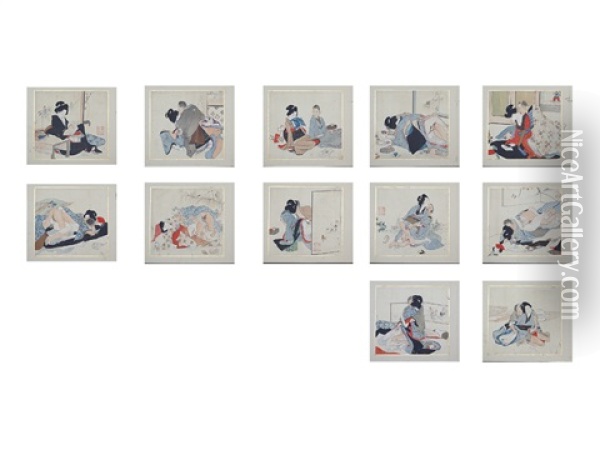 Shunga Album (12 Pieces) Oil Painting - Kiyochika Kobayashi