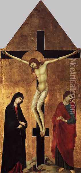 Crucifixion with the Virgin and St John the Evangelist Oil Painting - Ugolino Di Nerio (Da Siena)
