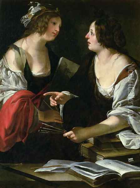 Allegory of Painting and Architecture, c.1620 Oil Painting - Francesco Rustici