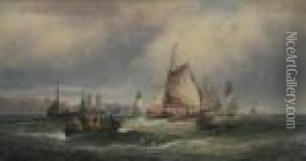 Fishing Boats Oil Painting - William A. Thornley Or Thornber