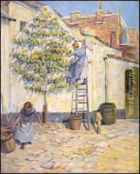 Picking Fruit Oil Painting - Helen Galloway Mcnicoll
