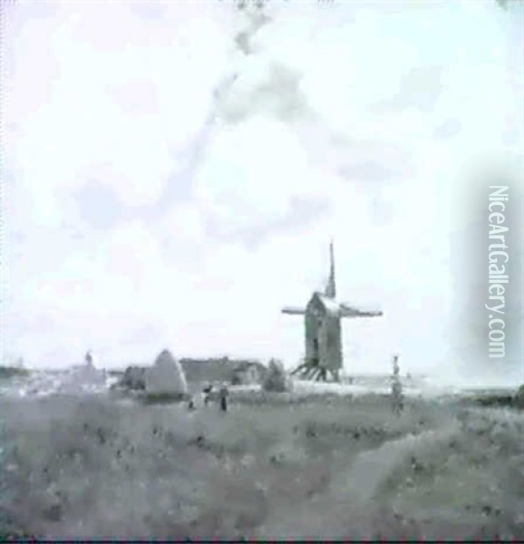 Norddeutsche Landschaft Mit Muhle Oil Painting - Gustav Wendling