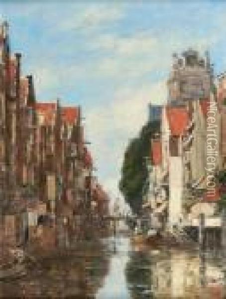 Vue D'un Canal A Dordrecht Oil Painting - Eugene Boudin