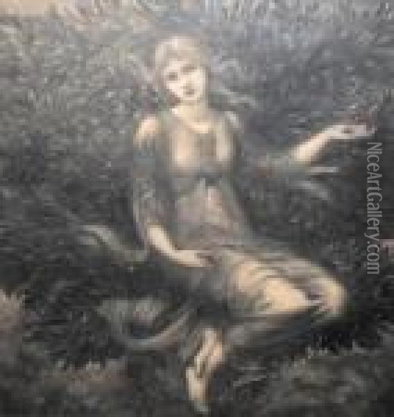 Young Woman Seated Amongst Foliage Oil Painting - Sir Edward Coley Burne-Jones