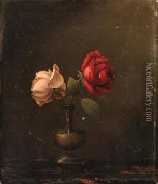 Still Life With Red And Pink Roses Oil Painting - Martin Johnson Heade