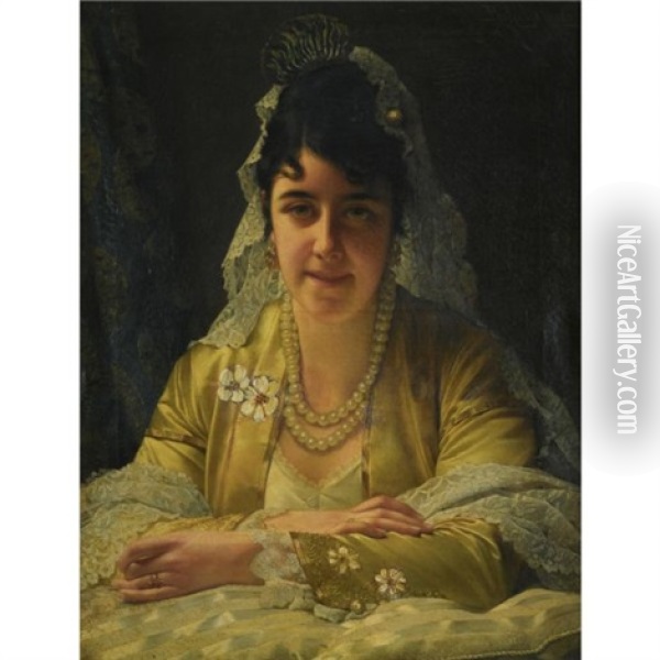 Portrait Of A Lady Oil Painting - Jan Portielje