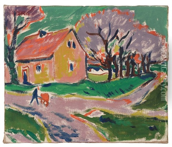 Rotes Haus - Roter Januar Oil Painting - Ernst Ludwig Kirchner