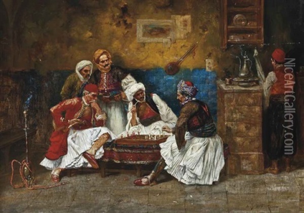 A Game Of Chess Oil Painting - Albert Joseph Franke
