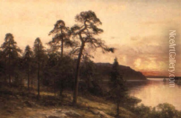 Skargardsvik I Kvallssol Oil Painting - Johan Severin Nilsson
