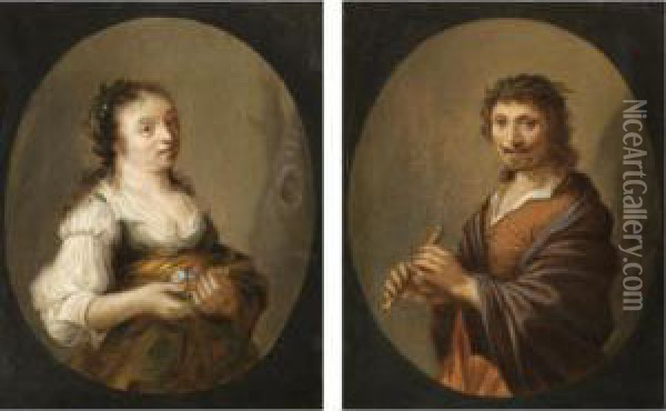 Portraits Of A Gentleman And A Lady In Arcadian Dress Oil Painting - Hendrick Gerritsz. Pot