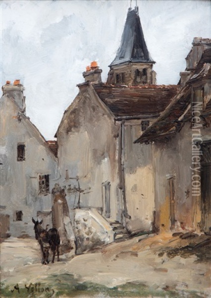 A French Village Square With A Donkey Oil Painting - Antoine Vollon