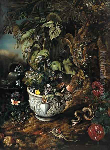 Flowers in a sculpted urn Oil Painting - Isaak Vromans