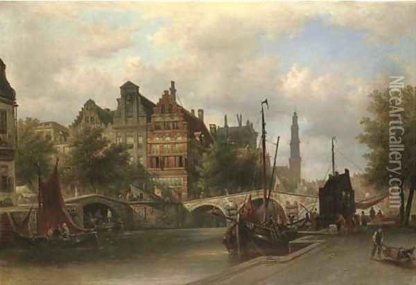 Canal scene, Amsterdam Oil Painting - Elias Pieter van Bommel