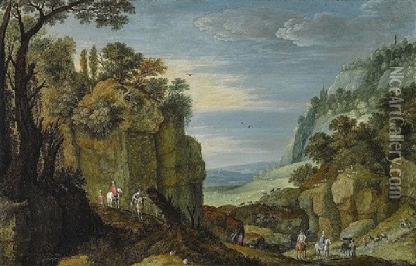 Felsenlandschaft Mit Reitern Oil Painting - Marten Ryckaert