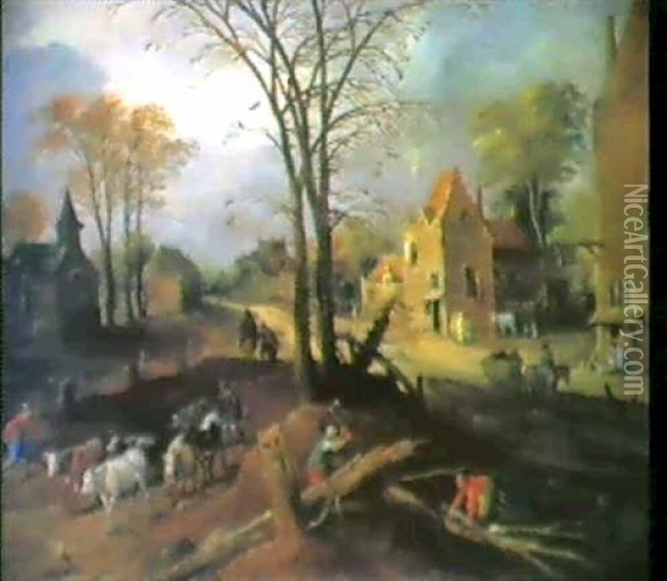 Dorfstrasse Mit Holzfallern Oil Painting - Joos de Momper the Younger