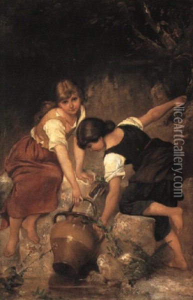 Unge Piger Ved Kilden Oil Painting - Emile Munier