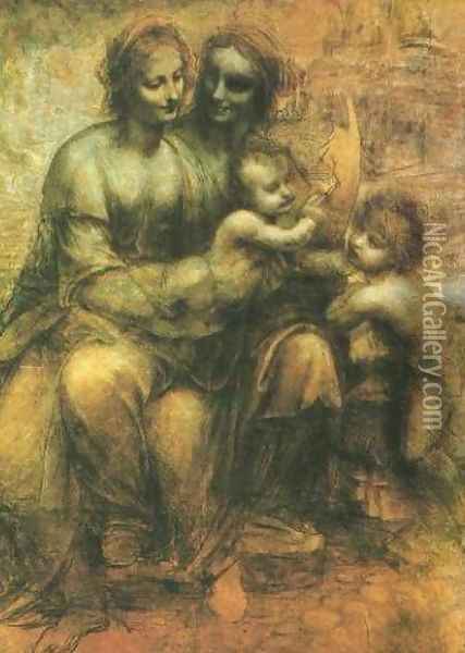 Virgin and Child with John the Baptist and St Anne Oil Painting - Leonardo Da Vinci