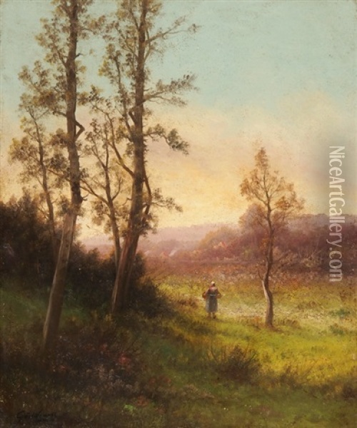 Wiesenlandschaft Mit Baumen Oil Painting - Emile Godchaux