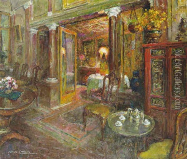 Le Salon Rouge Oil Painting - Georges (Ferdinand) Lemmers