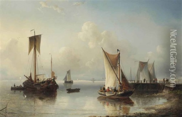 Shipping Near The Shore Oil Painting - Nicolaas Riegen