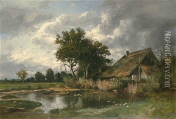 Bauernhaus Mit Ententeich (farmhouse With Duckpond) Oil Painting - Otto Froelicher