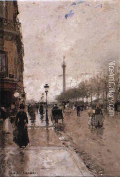 La Colonne De Juillet, Place De La Bastille Oil Painting - Luigi Loir