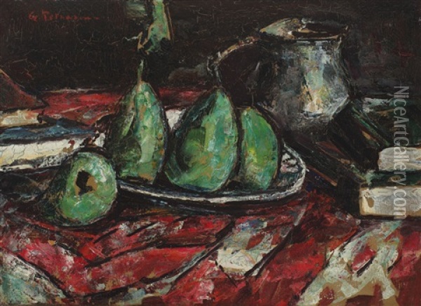 Still Life With Green Pears Oil Painting - Gheorghe Petrascu