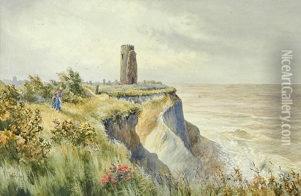 On The Cliffs Near Cromer Oil Painting - Stephen John Batchelder