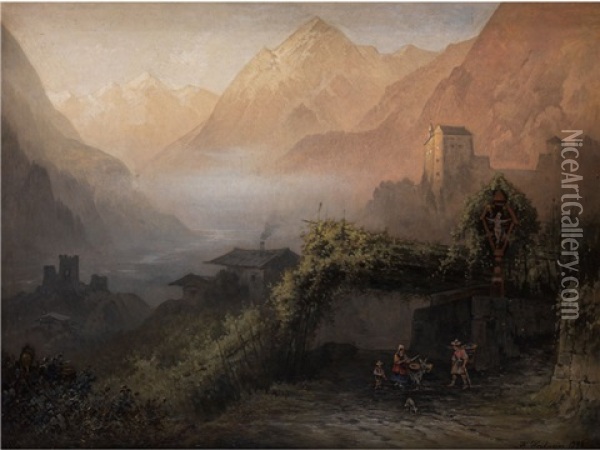 Tiroler Burgansicht Im Gebirge Oil Painting - Karl Heilmayer