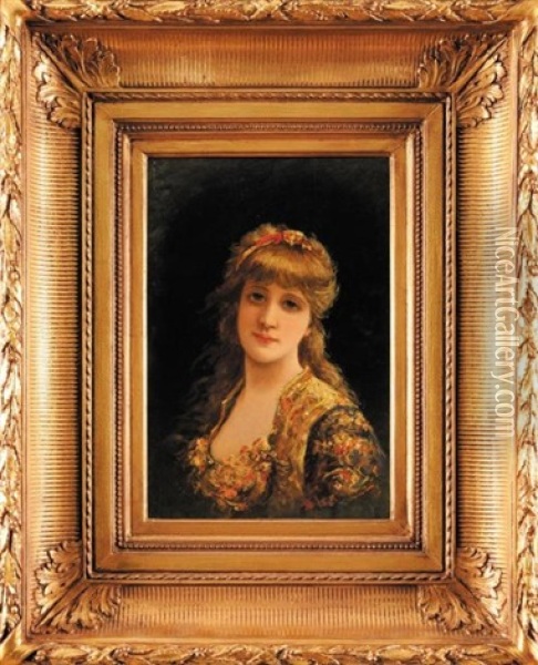 Portrait De Jeune Demoiselle Oil Painting - Emile Eisman-Semenowsky