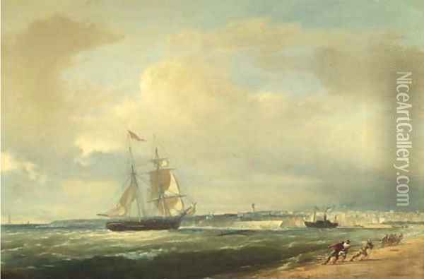 A two-master nearing Royan, Bay of Biscay, France Oil Painting - Richard Faxon