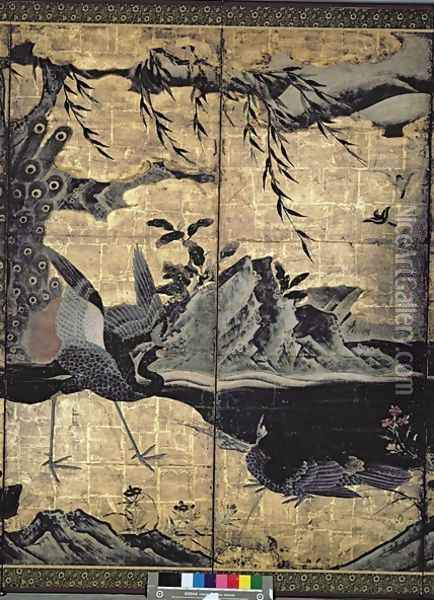 Birds and Flowers of the Four Seasons Oil Painting - Kano Soshu