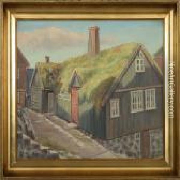 Scenery From Tinganaes,thorshavn Oil Painting - Joen Waagstein
