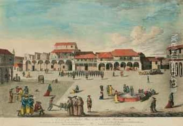 The View Of The Market Place In The City Of Panama Par C. Canot Et T. Morris Oil Painting - Elias Durnford