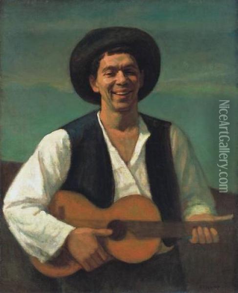 Self-portrait With Guitar Oil Painting - Dezso Czigany