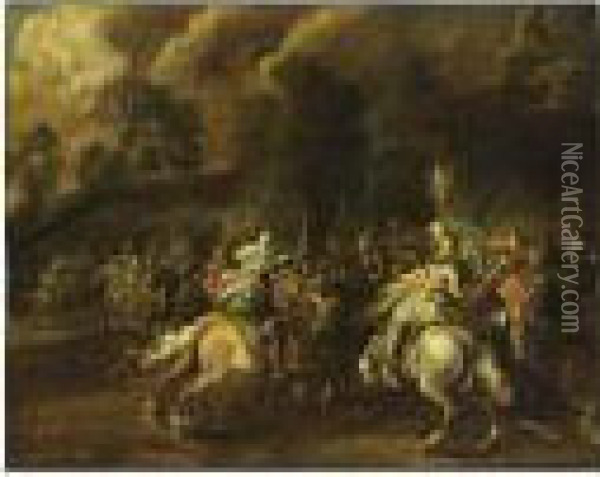 A Battlescene Oil Painting - Pieter Meulenaer