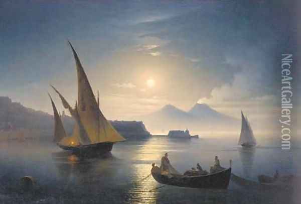 The bay of Naples by moonlight Oil Painting - Ivan Konstantinovich Aivazovsky