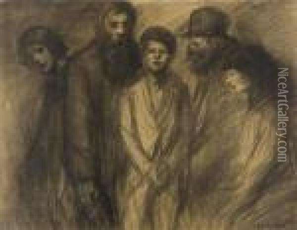 Group Of Figures. Oil Painting - Theophile Alexandre Steinlen