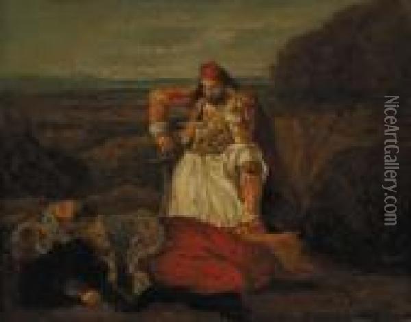 The Giaour Contemplating The Dead Hassan Oil Painting - Eugene Delacroix