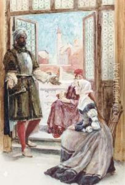 An Oriental Man Conversing With A Lady From Tales Ofshakespeare Oil Painting - Walter Stanley Paget