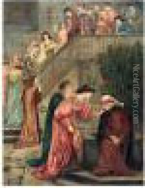 Dante And Beatrice Oil Painting - Maria Euphrosyne Spartali, later Stillman