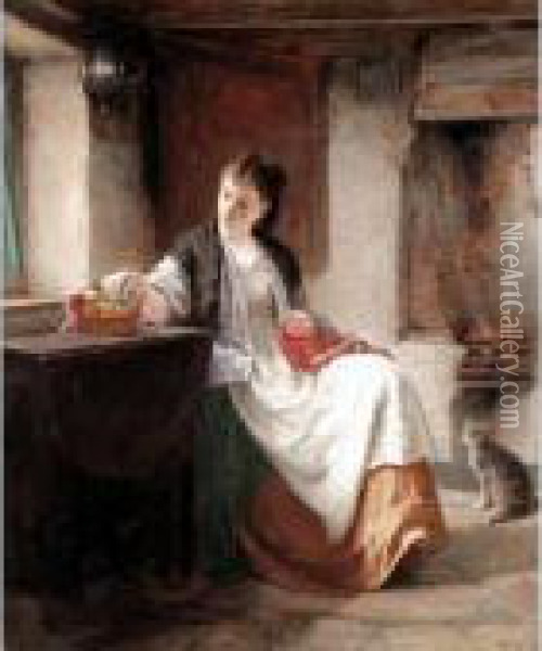 Sewing By The Fireside Oil Painting - Haynes King