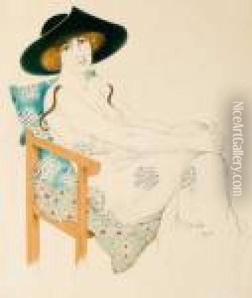 Femme Assise Au Large Chapeau Noir Oil Painting - Armand Rassenfosse