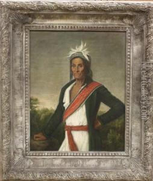 Native American With Sash Oil Painting - William John Wilgus