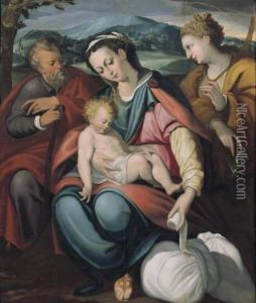 Sacra Famiglia Con Santa Caterina Oil Painting - Ercole Ii Procaccini
