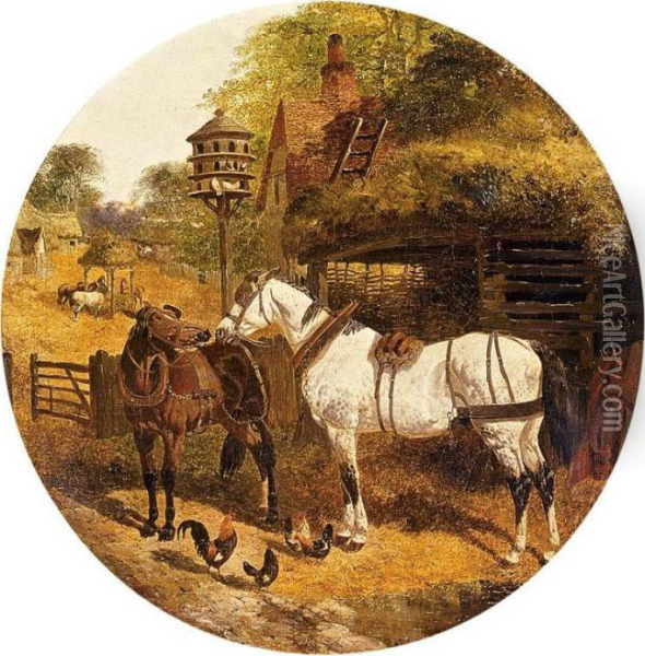 Cart Horses In A Yard Oil Painting - John Frederick Herring Snr