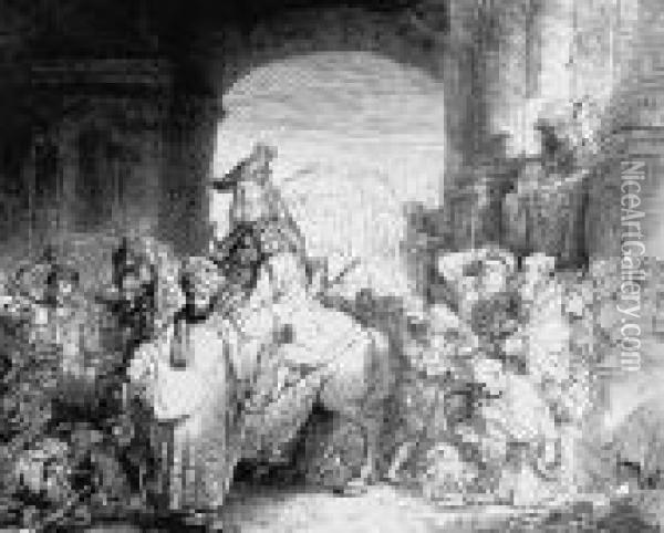 The Triumph Of Mordecai Oil Painting - Rembrandt Van Rijn
