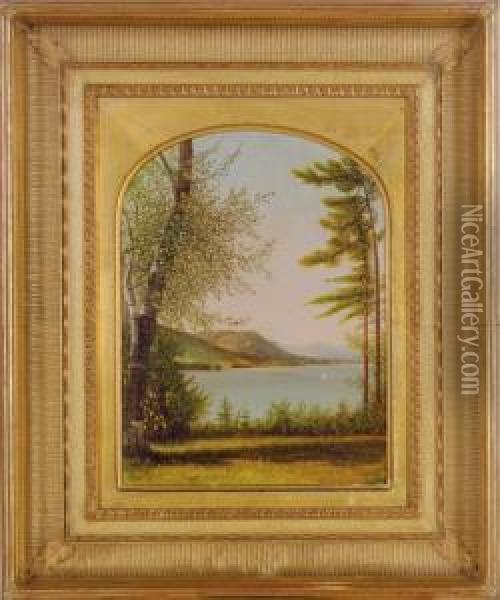 View Of Lake George Through The Forest Clearing Oil Painting - Nelson Augustus Moore
