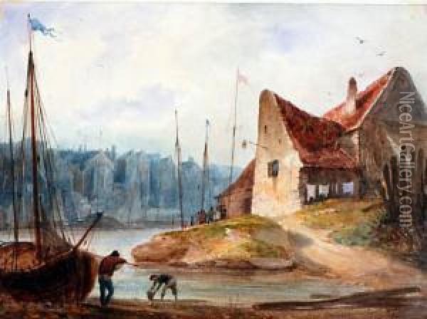 Port A Maree Basse Oil Painting - Hippolyte Garneray
