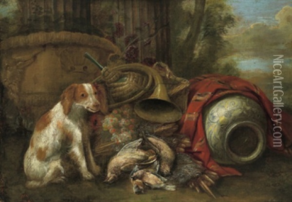 Jagdbeute, Von Einem Hund Bewacht Oil Painting - David de Coninck